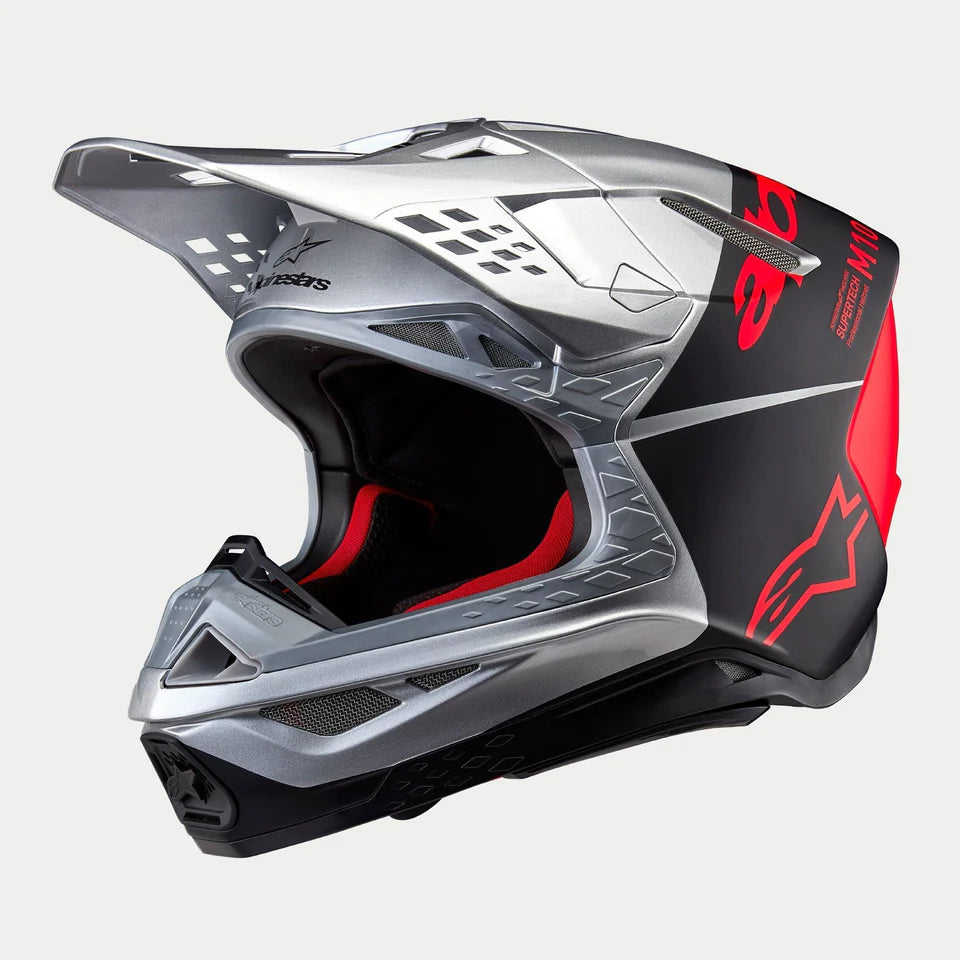 Alpinestars Supertech S-M10 Flood Silver/Black/Orange Fluo Matte & Glossy crosshelm