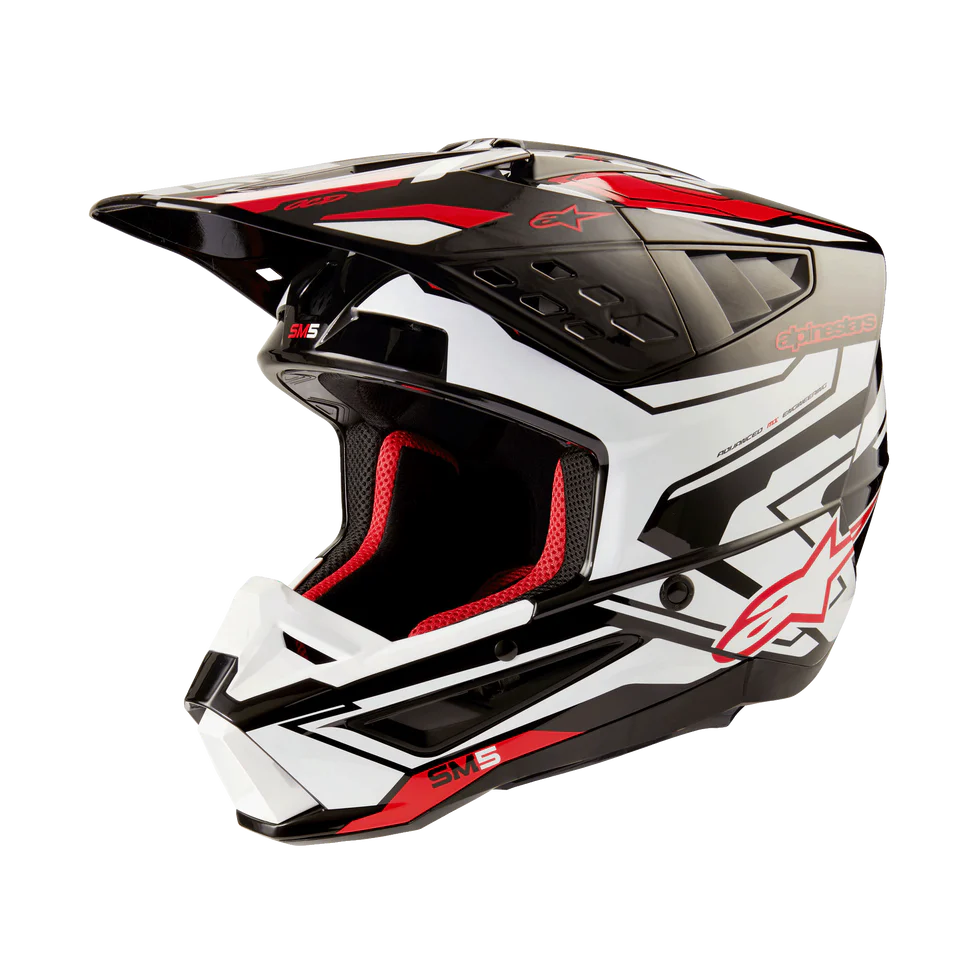 Alpinestars S-M5 Action 2 Black/White/Bright Red Glossy crosshelm