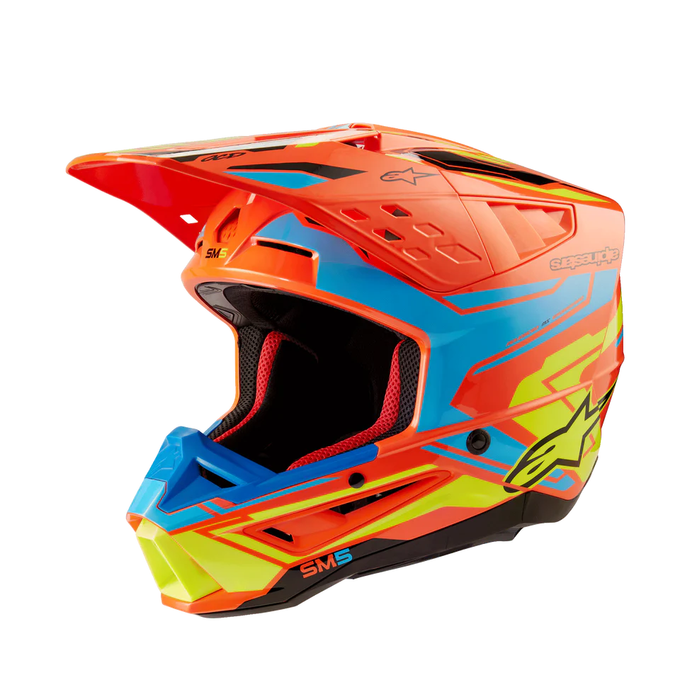 Alpinestars S-M5 Action 2 Orange Fluo/Cyan Yellow Fluo Glossy crosshelm
