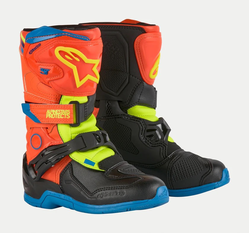 Alpinestars mx laarzen tech 3S oranje fluor / emaille blauw / fluor geel kids