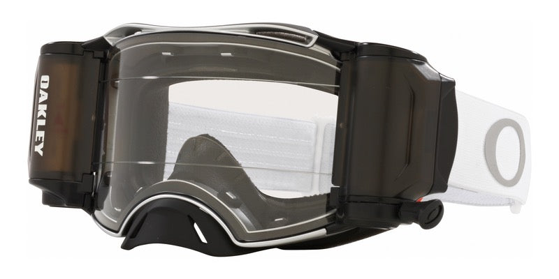 Oakley Airbrake clear lens matte White Tuff Blocks MX goggles with Roll Off
