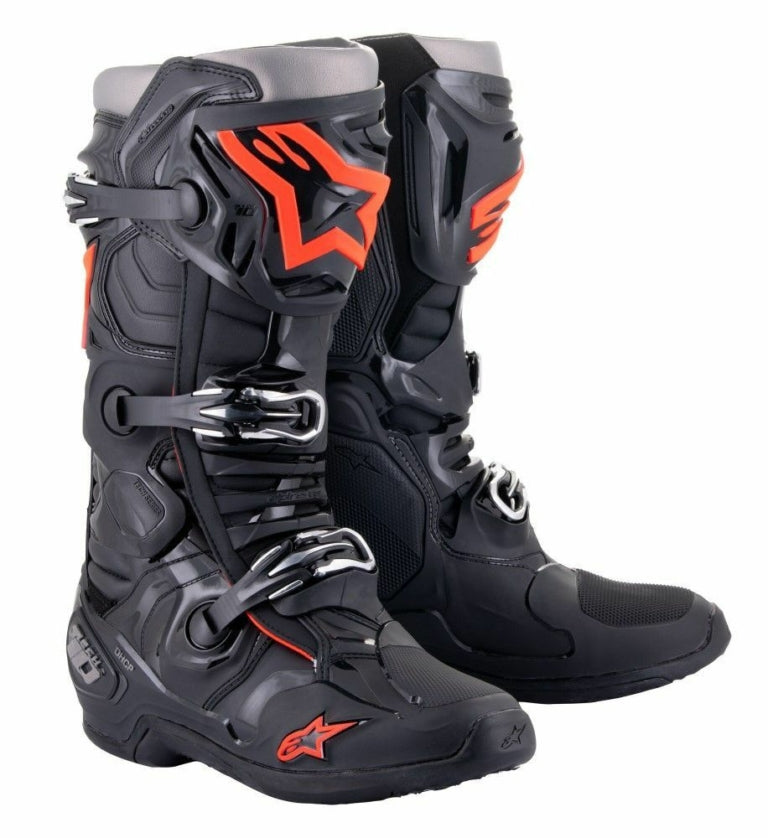 Alpinestars Tech 10 MX-Stiefel Schwarz / Fluorrot (Kollektion 2024)