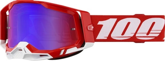 100% Racecraft 2 crossbril Rood- Rode/Blauwe Spiegel Lens (2024 collectie)