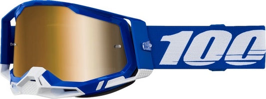100% Racecraft 2 crossbril Blauw – Goude Spiegel Lens (2024 collectie)