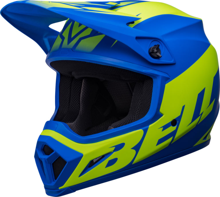 BELL MX-9 Mips Disrupt Helm Mat Classic Blauw / Hi-Viz Geel (2023 Collectie)