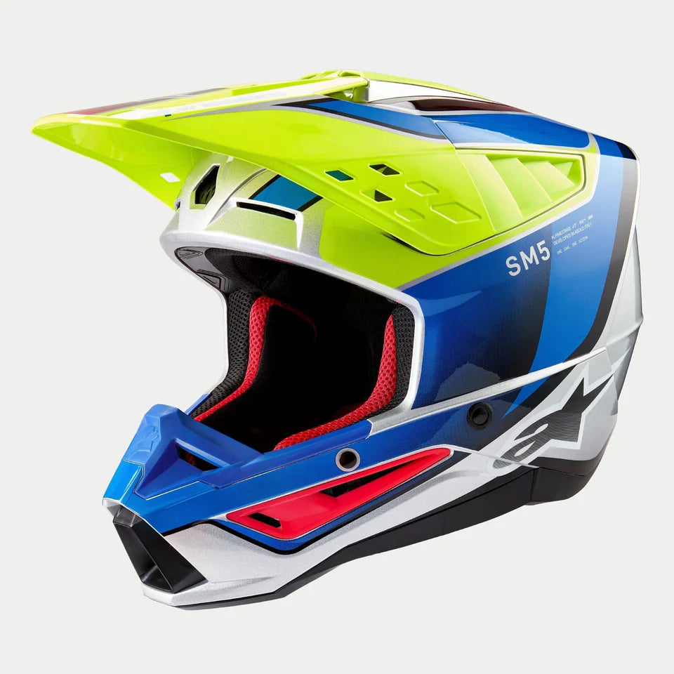 Alpinestars S-M5 Sail Yellow Fluo/Enamel/Blue Silver Glossy crosshelm