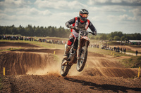 foto van Mark op een crossmotor, man van 45 jaar oud engelse uitstraling